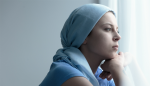 cancer patient with head scarf on